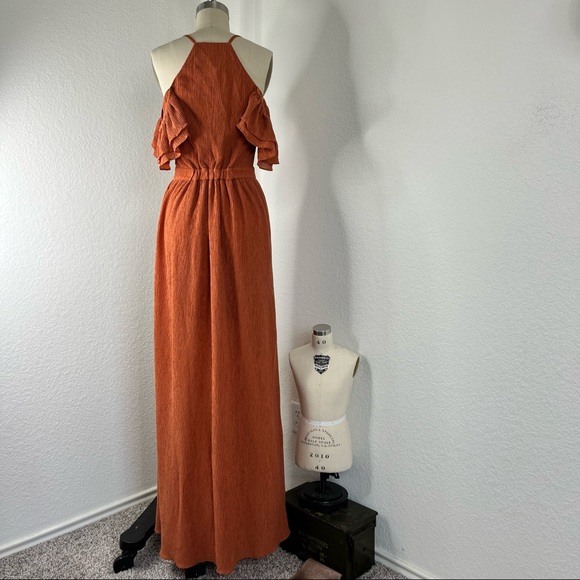 Anthropologie Chloe Oliver Uptown Maxi Saffron Cold Shoulder Dress - Picture 6 of 10